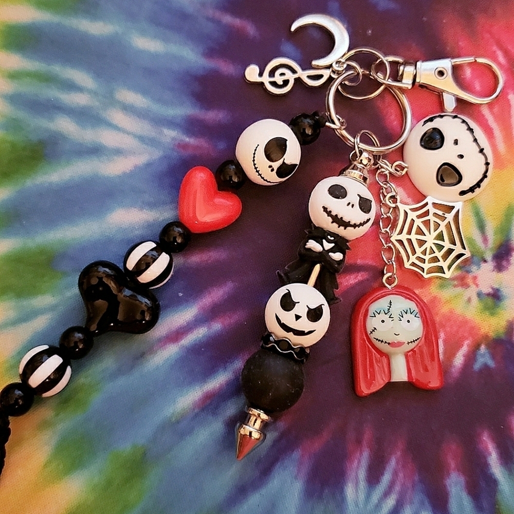 Handmade Silicone Focal Beaded Jack Skellington Keychain